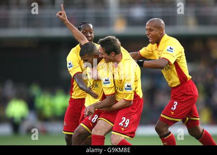 Fußball - FA Barclays Premiership - Watford / Middlesbrough - Vicarage Road. Hameur Bouazza von Watford feiert sein frühes Tor Stockfoto