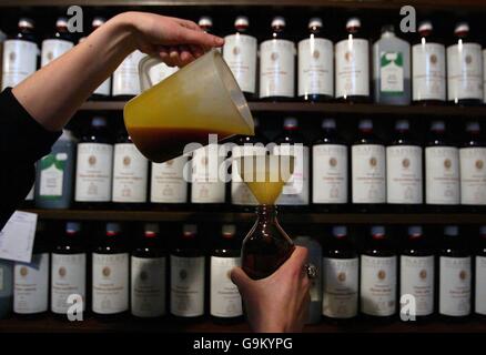 Kräuterkundige in der Napier Klinik Edinburgh, die ganze Pflanzenextrakte in der Medizin verwenden. Stockfoto