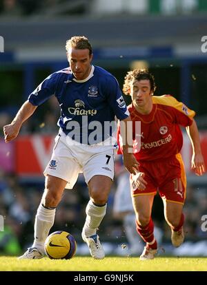 Fußball - FA Barclays Premiership - Everton gegen Reading - Goodison Park. Evertons Andy Van der Meyde und Reading's Stephen Hunt in Aktion Stockfoto