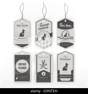 Karton Vintagekleidung Tags eingestellt Wuth, ein Tier und text Stock Vektor