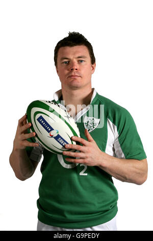 Rugby Union - RBS 6 Nations Launch - der Hurlingham Club. Der irische Kapitän Brian O'Driscoll beim Start der RBS 6 Nations im Hurlingham Club, London. Stockfoto