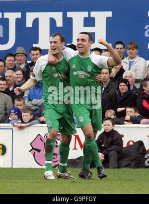 Fußball - Tennent's Scottish Cup - Viertelfinale - Queen of the South / Hibernian - Palmerston Park. David Murphy von Hibernian feiert das Viertelfinale des Tennent's Scottish Cup im Palmerston Park, Dumfries. Stockfoto