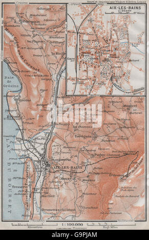 AIXLESBAINS. Karte Stadtplan Vintage Stadt. Savoie, 1923