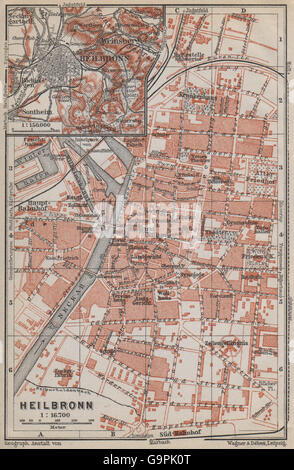 HEILBRONNER Antik Stadt Stadt attraktivem. Baden-Württemberg Karte, alte Landkarte 1914 Stockfoto