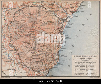 DEN Ätna Umgebung/Sättigungsbeilagen. Catania Giarre Acireale. Sizilien-Sicilia, 1896-Karte Stockfoto