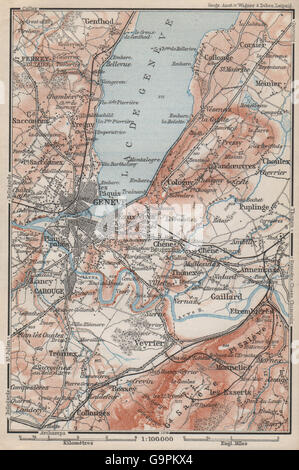 GENF-GENÈVE-GENF-UMGEBUNG. Schweiz-Suisse-Schweiz Carte Karte, Karte von 1897 Stockfoto