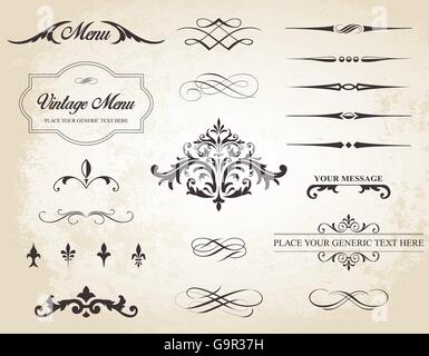 Dieses Bild ist ein Vektor-Set enthält kalligrafischen Elementen, Grenzen, Seite Teiler, Seite Dekoration und Ornamente. Stock Vektor