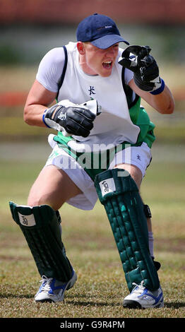 Cricket - ICC Cricket World Cup 2007 - Irland Übungssitzung - National Cricket Center - Trinidad. Der irische Wicket-Keeper Niall O'Brien während einer Trainingseinheit im National Cricket Center, Balmin, Couva, Trinidad. Stockfoto