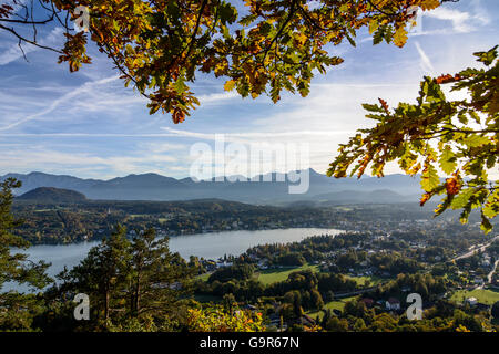 Blick vom Hohes Kreuz auf den Wörthersee, Velden, Berg Karawanken, Velden bin Wörther See, Österreich, Kärnten, Carinthia, Stockfoto