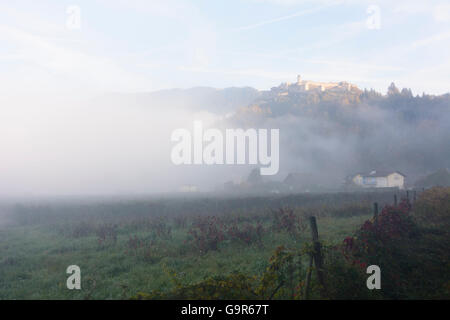 Burg Landskron im Morgennebel, Villach, Österreich, Kärnten, Carinthia, Stockfoto