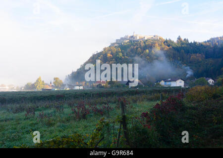 Burg Landskron im Morgennebel, Villach, Österreich, Kärnten, Carinthia, Stockfoto