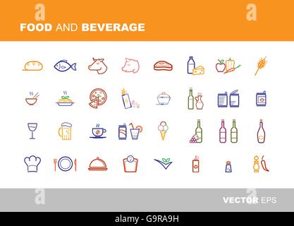 Essen und trinken Icons Set, dünne Linie Stock Vektor