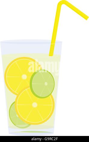 Symbol des Glases mit Limonade, Stroh und Zitrus-Scheiben Stock Vektor