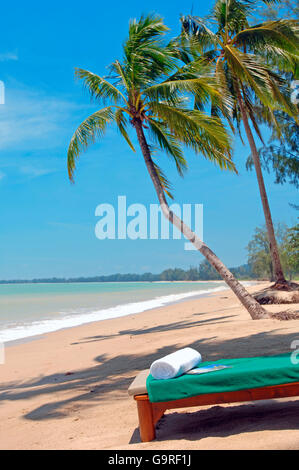 Beach Liegestuhl unter Palmen, Thailand Stockfoto