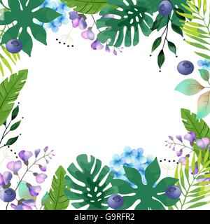 Zusammenfassung Hintergrund mit tropischen Blätter und Blumen Stock Vektor