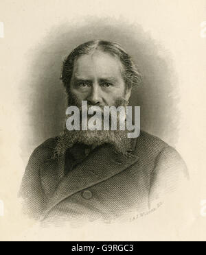 Antike 1887 Gravur James Russell Lowell. QUELLE: ORIGINAL GRAVUR. Stockfoto