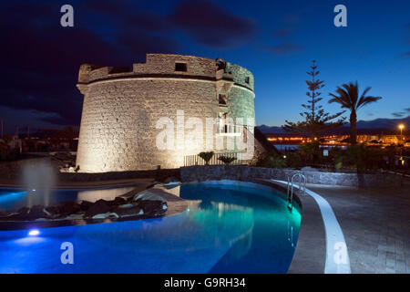 Spanisch befestigten Turm, Barcelo Puertillo Resorts, Caleta del Fuste, Fuerteventura, Canaray Inseln, Spanien / Caleta de Fustes, El Castillo, 18. Jahrhundert Stockfoto