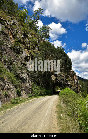 Tunnel durch den Fels Hand gegraben, während dem 19. Jahrhundert auf der alten Grafton Straße zwischen Glen Innes und Grafton in new-South.Wales Stockfoto