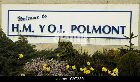 Eröffnung der schottischen Institution für junge Straftäter. Eine allgemeine Ansicht eines Schildes vor Polmont Young Straftäter-Initution in der Nähe von Falkirk, Schottland. Stockfoto