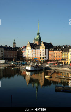 Reisestab - Stockholm - Schweden. Gebäude in Stockholms Altstadt Gamla Stan Stockfoto