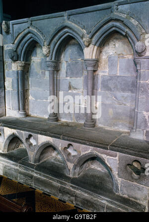 Südwand des St Davids Schrein auf der N-Seite der Pfarrhaus der St. David's Kathedrale, Pembrokeshire. Stockfoto