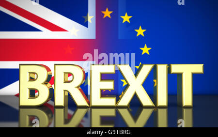 Brexit britischen Referendum UK Konzept mit golded Zeichen und Union Jack und EU-Fahne mit Ausblendeffekt auf Hintergrund. Stockfoto