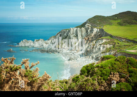 Süd-west Küste entlang mit Blick auf Rockham Bay, Mortehoe, Devon Stockfoto