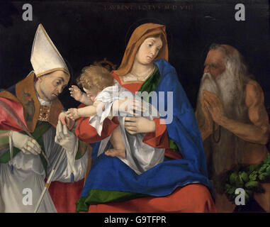 Lorenzo Lotto (c. 1480-1556), Madonna und Kind und Heiligen, 1508. Stockfoto