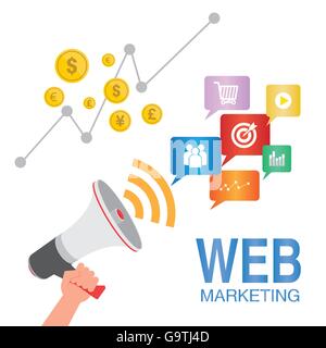Web-marketing-Seo-Konzept-Darstellung mit Symbolen Stock Vektor