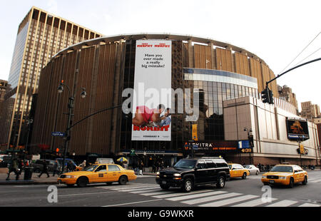 Das Äußere des Madison Square Garden in New York City: Die 1968 erbaute Arena mit 20,000 Sitzplätzen hat im Laufe der Jahre viele der besten Musik- und Sportveranstaltungen des Citiy veranstaltet. Stockfoto