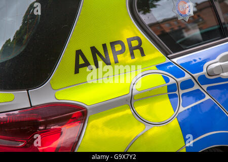 ANPR-Schriftzug auf Polizeiauto Greater Manchester, UK Stockfoto