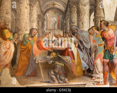 BRESCIA, Italien - 21. Mai 2016: Das Fresko zwölf alten Jesus im Tempel von Lattanzio Gambara (1530-1574) Stockfoto