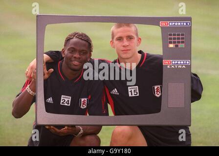 Fußball - FA Carling Premiership - Fulham. Fulhams Louis Saha (l.) und Sean Davis (r.) Stockfoto