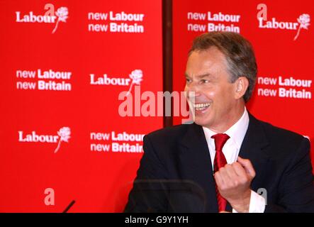 Premierminister Tony Blair während der Pressekonferenz bekannt zu geben Sein Rücktritt Stockfoto