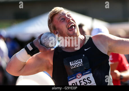 1. Juli 2016 - löst DAVID PLESS den Schuss an den USA Track & Feld Olympic Trials in Haward Field in Eugene, Oregon am 1. Juli 2016. Foto von David Blair © David Blair/ZUMA Draht/Alamy Live-Nachrichten Stockfoto