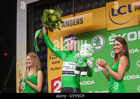 Angers, Frankreich. 4. Juli 2016. Mark Cavendish auf dem Podium der 103. Auflage der Tour de France in Angers, Frankreich. Bildnachweis: Julian Elliott/Alamy Live-Nachrichten Stockfoto