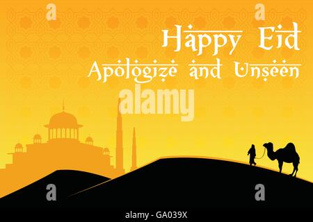 glückliche Eid Mubarak islamischen Grüße mit Moschee Hintergrund Vektor-Illustration Stock Vektor