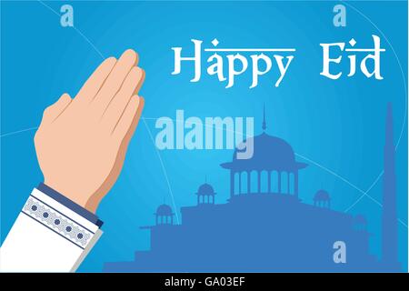 glückliche Eid Mubarak islamischen Grüße mit Moschee Hintergrund Vektor-Illustration Stock Vektor