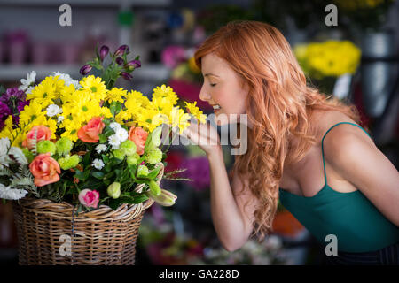 Weibliche Florist duftenden Blume Stockfoto