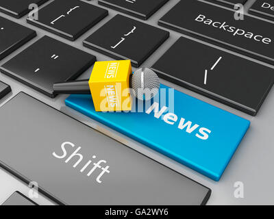 3D Renderer Bild. News Mikrofon und Computer-Tastatur mit Word News. Stockfoto