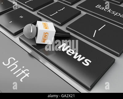 3D Renderer Bild. News Mikrofon und Computer-Tastatur mit Word News. Stockfoto