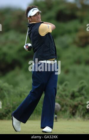 Nick Dougherty in Aktion während der Open Championship bei den Carnoustie Golf Links in Ostschottland. KEIN HANDY Stockfoto