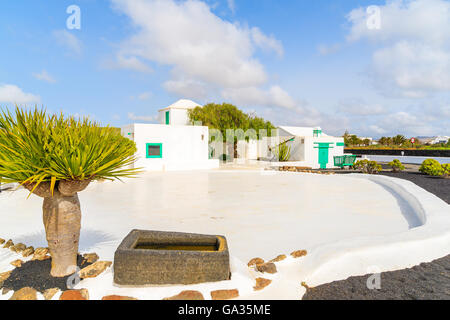 Typischen kanarischen Stil Gebäude und tropischen Pflanzen, El Campesino, Insel Lanzarote, Spanien Stockfoto