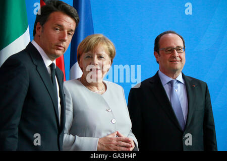 BKin Angela Merkel, Matteo Renzi, Francois Hollande - Treffen der dt. Bundeskanzlerin Mit Dem Italienischen Ministerpraesidente Stockfoto