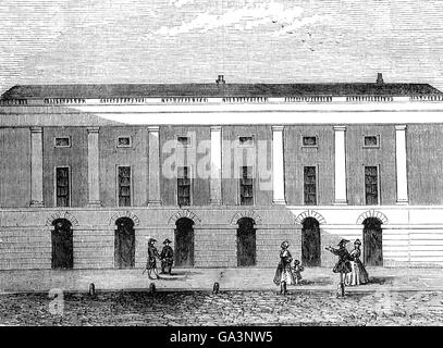 Die alten East India House, Sitz der East India Company, von dem viel von Britisch-Indien regiert wurde, bis die britische Regierung die Kontrolle über das Unternehmen Besitzungen in Indien im Jahre 1858 übernahm.  Es wurde im Jahre 1861 abgerissen. Leadenhall Street, London. Stockfoto