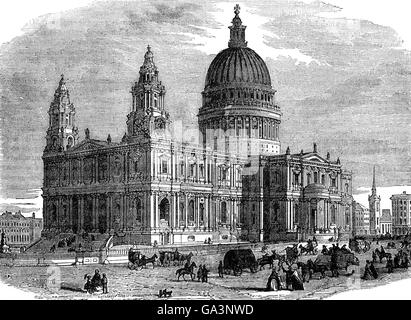 18. Jahrhundert Blick auf St. Pauls Anglican Cathedral, London, der Sitz des Bischofs von London und die Mutterkirche der Diözese von London. Es liegt am Ludgate Hill auf dem höchsten Punkt der City of London. Stockfoto