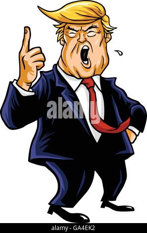 Donald Trump schreien, du bist gefeuert! Cartoon Karikatur Stock Vektor
