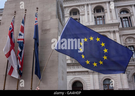 Tausende von britischen Wähler marschieren durch London zum protest gegen das Referendum Entscheidung lassen die EU (Austritt) auf 2. Juli 2016, in London UK. Demonstranten auf der Kundgebung "Marsch für Europa", die auf social Media organisiert wurde ging von Park Lane in das Herz der britischen Regierung in Westminster zum Senden einer Nachricht von Unzufriedenheit in das Ergebnis des Referendums. Mehr als 46,5 Millionen Menschen stimmten bei dem Referendum am 23. Juni, die im Vereinigten Königreich, die Abstimmung um 51,9 % auf 49,1 % zum Rücktritt der EU geführt. Stockfoto