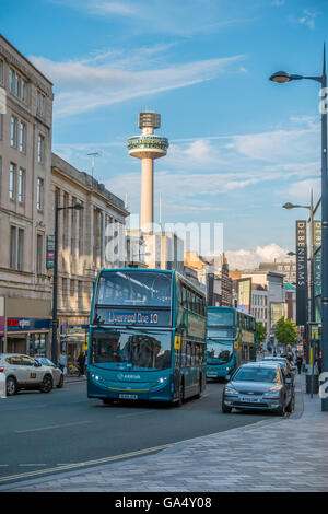 Lord Street Radio City Tower Arriva Bus Liverpool UK Stockfoto