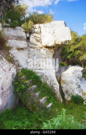 Alten Noto, zerstörte Häuser und felsige Gebiete durch das Erdbeben von 1693 Stockfoto